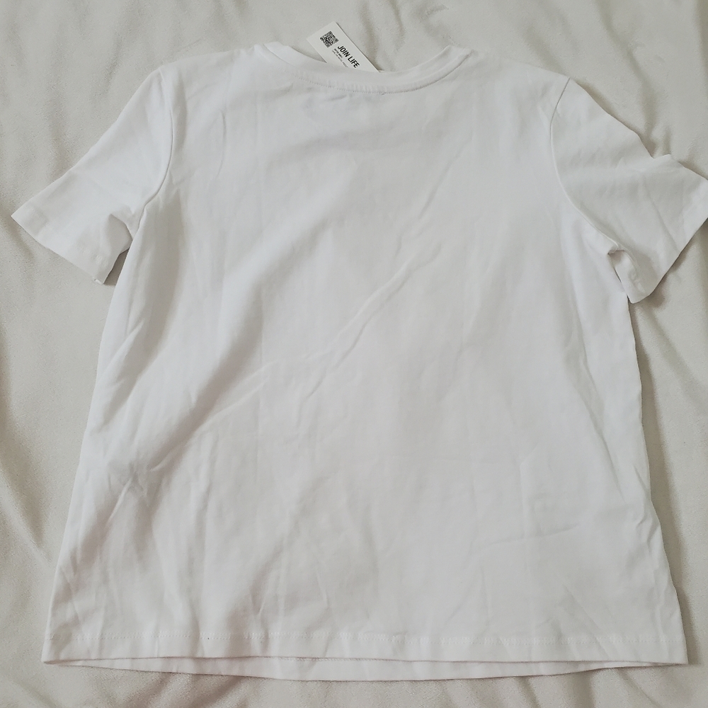 Zara White Cotton T-Shirt, Handmade Knitted Pocket Size S - Picture 2 of 8